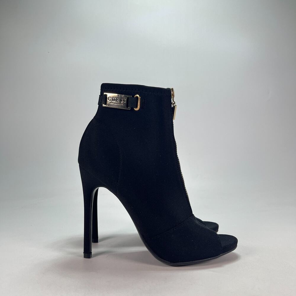 Guess Gwmina Black Open Peep Toe Cut Stiletto Heel Ankle Booties Women's Size 7